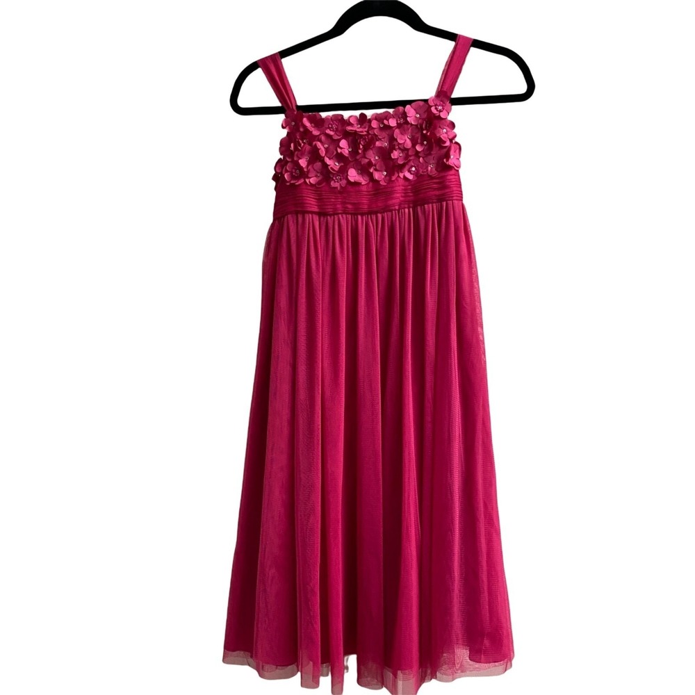 Monsoon Dress Girls 10/11 Midi Pink Sleeveless Rosette Bodice Detail Silk Tulle